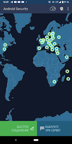 Android Security VPN server selection map from Google Play